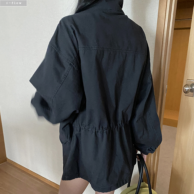 이토 하이넥 오버핏 스트링 코튼 하프 야상 3col 봄 가을 루즈핏 투웨이 자켓 제이플로우 - 상세 이미지 5