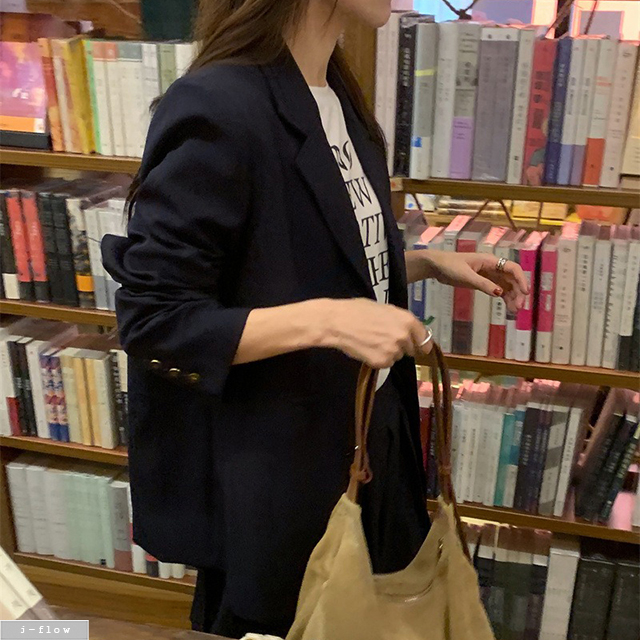 릴러 금장버튼 오버핏 하프 블레이져 자켓 2col 봄 가을 카라 박시 루즈핏 제이플로우 - 상세 이미지 2