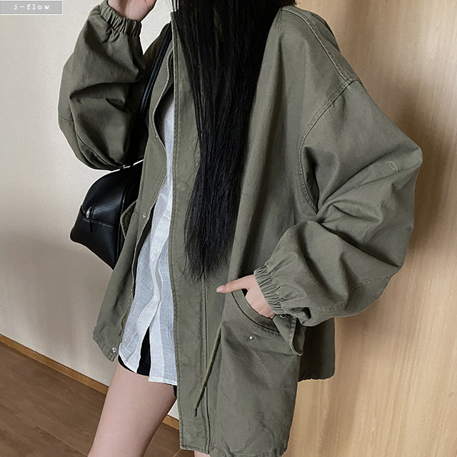 이토 하이넥 오버핏 스트링 코튼 하프 야상 3col 봄 가을 루즈핏 투웨이 자켓 제이플로우 이미지 6