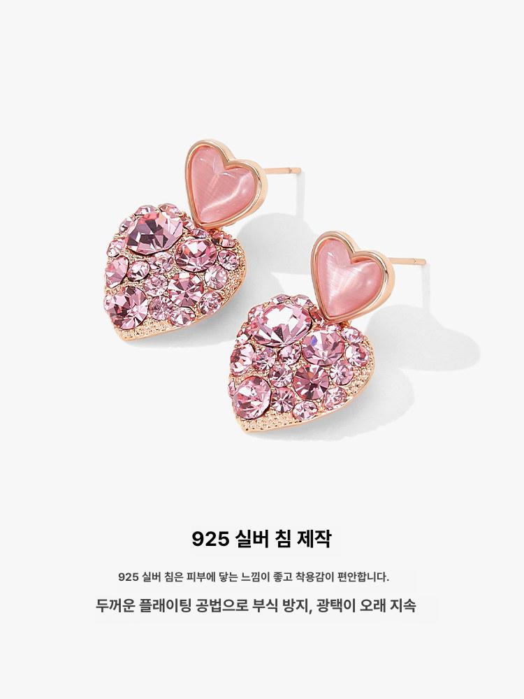 크리스탈 라인스톤 에나멜 댕글 여성용 귀여운 스위트 하트 귀걸이 선물 - 상세 이미지 4