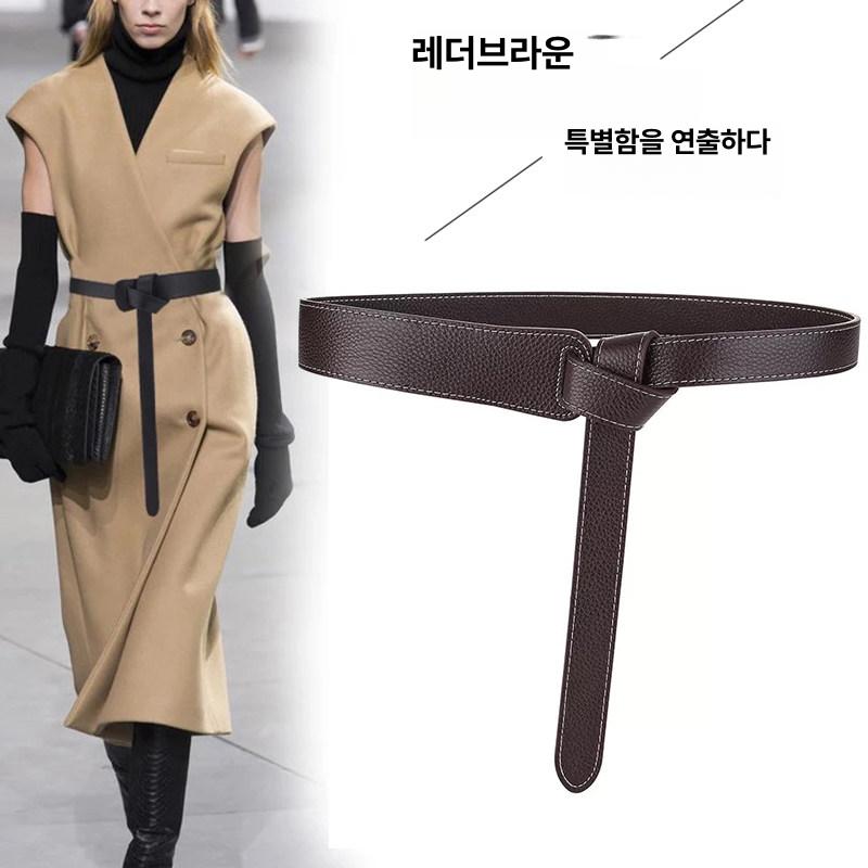 여성용 천연가죽 코트 허리띠 패션 심플 인싸 스타일 - 상세 이미지 2