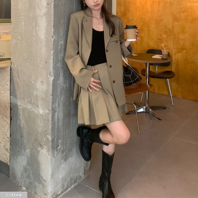 테잇 플리츠 주름 A라인 미니 스커트 2col M,L 봄 여름 셋업 세트 핀턱 제이플로우 이미지 8