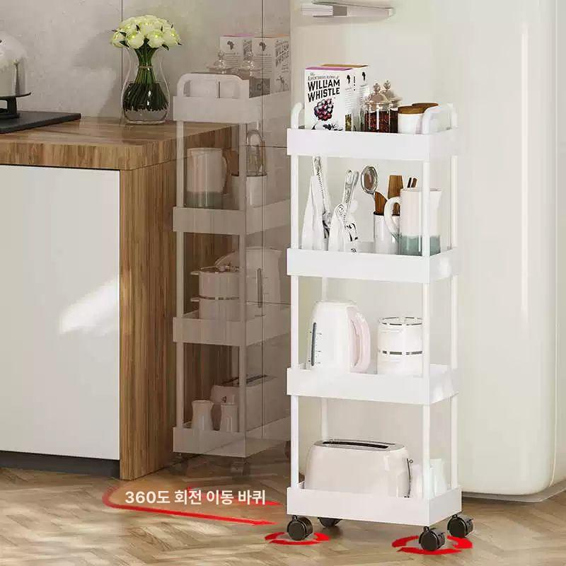 슬라이딩 틈새 수납장 흰색 바퀴 부엌 주방 양념장 선반 3칸 화이트 16cm 50cm 17cm - 상세 이미지 5