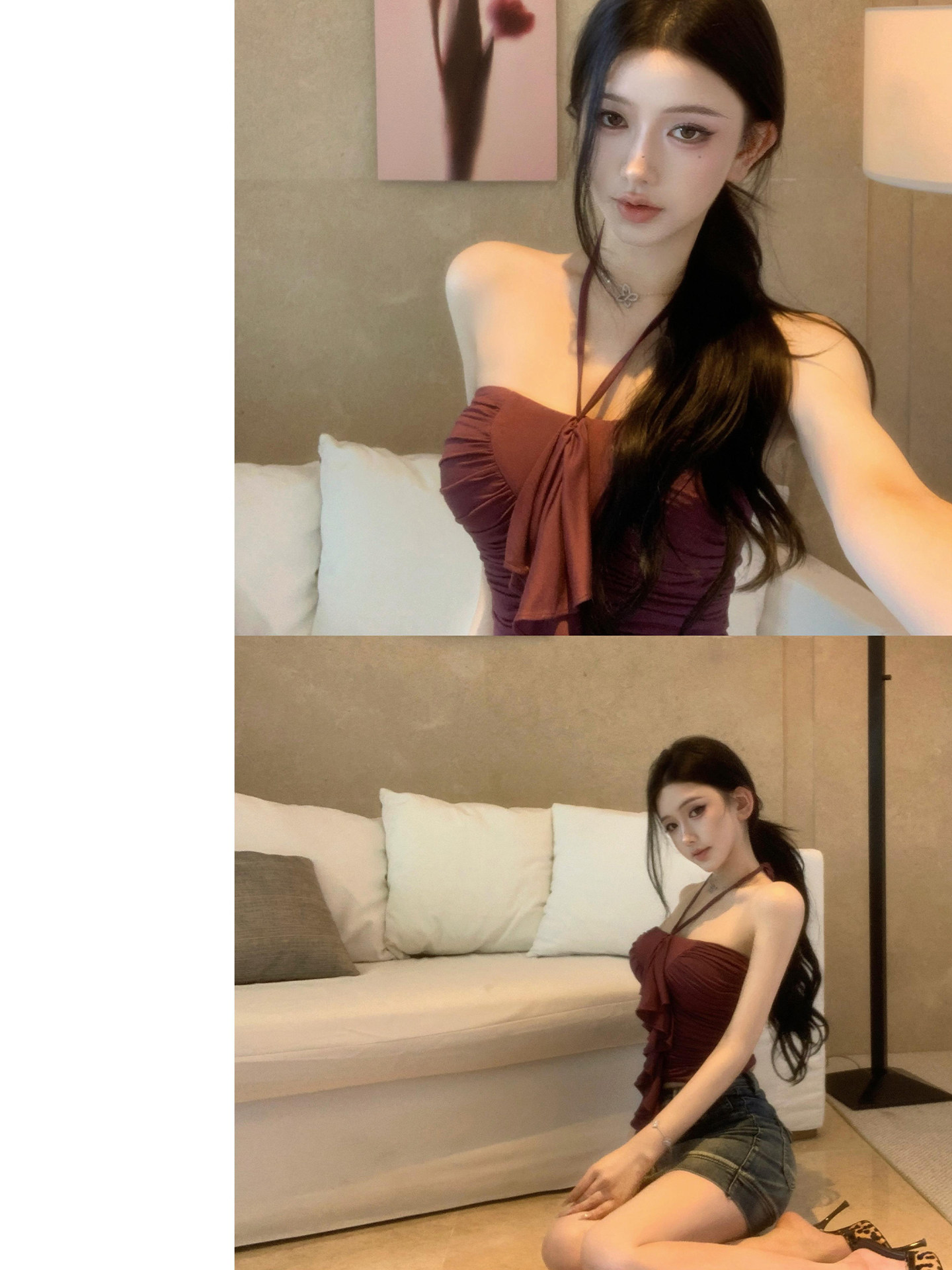 JAYKYYANG 홀터넥 나시 오프숄터 슬림 탑 - 상세 이미지 5