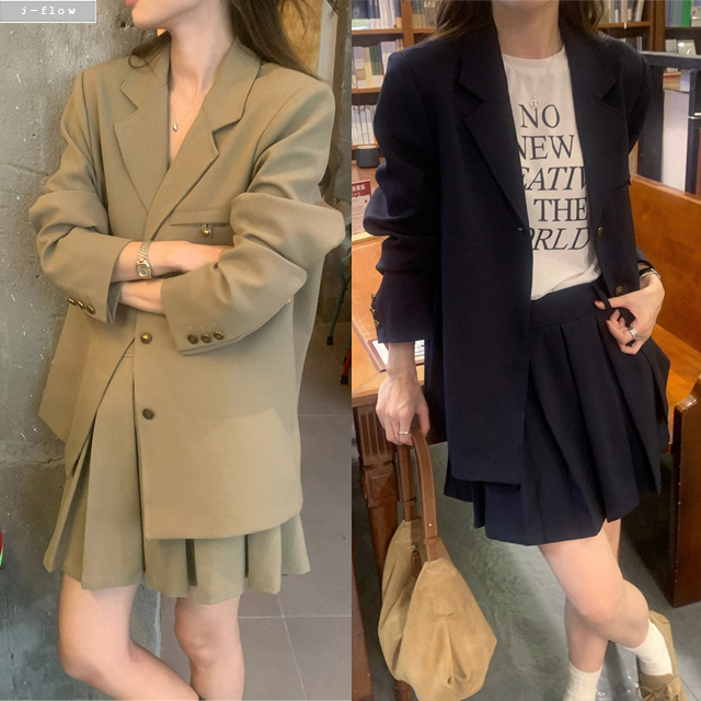 테잇 플리츠 주름 A라인 미니 스커트 2col M,L 봄 여름 셋업 세트 핀턱 제이플로우 - 상품 이미지