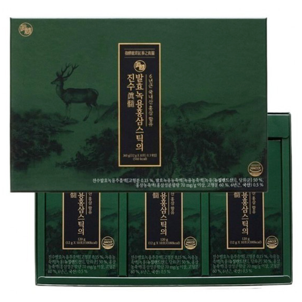 진웰스 발효녹용홍삼스틱의진수 12g x 30포 국내산 6년근 발효 홍삼액 - 상품 이미지
