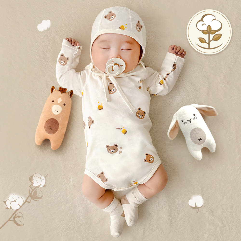 이키 이키 오가닉 아기옷 신생아 바디수트 곰 긴소매