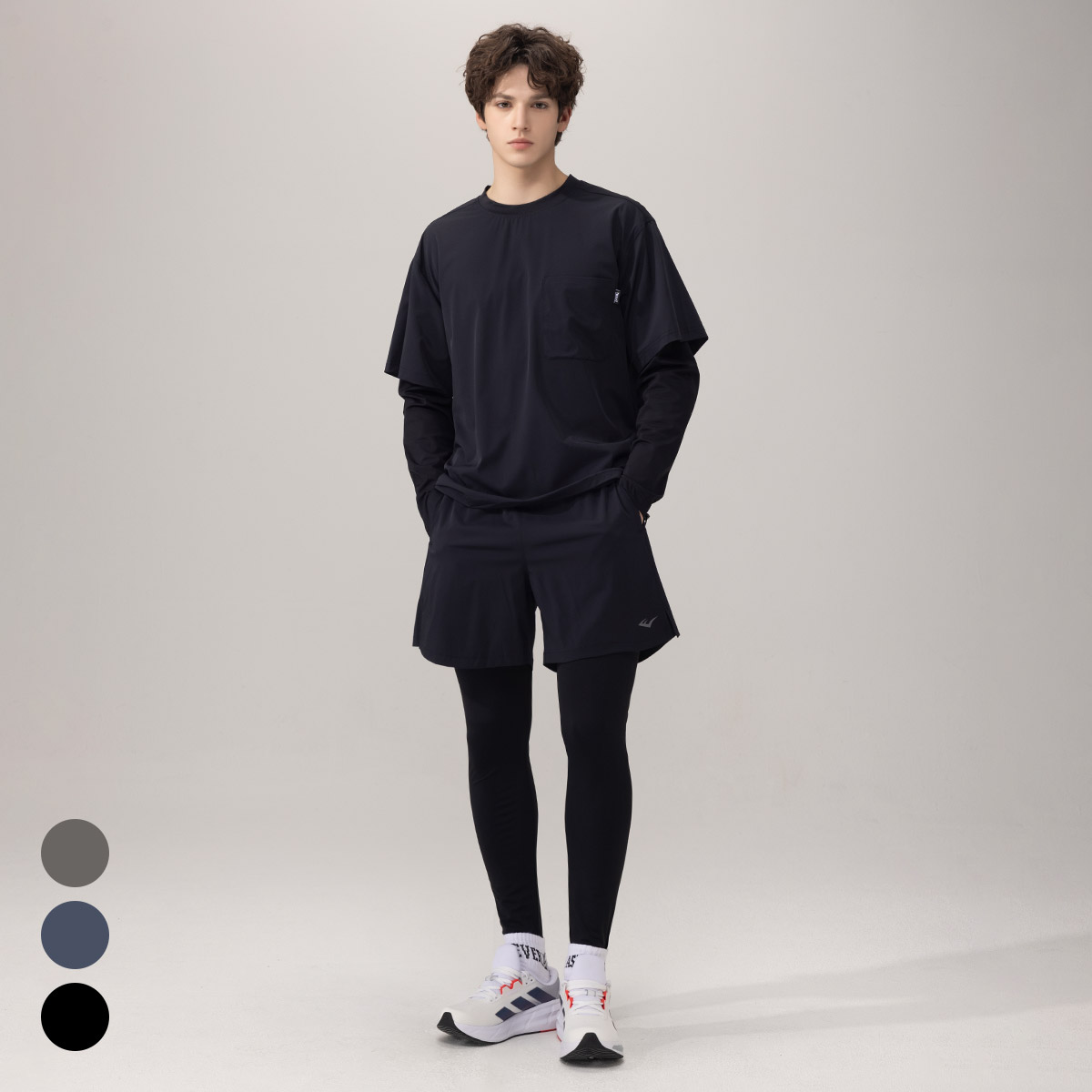 에버라스트 남자 러닝크루 세트 레이어드티+반바지레깅스 - 상세 이미지 5
