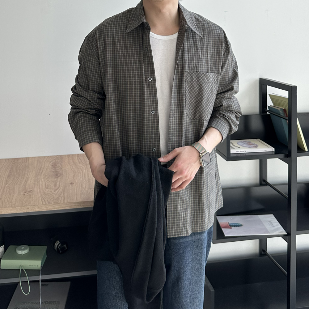 남자 체크남방 오버핏 커플 체크 셔츠 남자 셔츠 - 상세 이미지 2