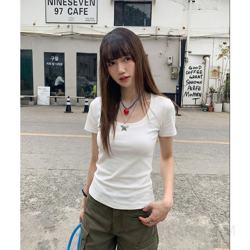 여성 캐주얼 스트릿 슬림핏 레이온 스판 시원한 유넥 반팔 티셔츠 데일리 베이직 이너 무지 쿨링 상의 기본템 - 상세 이미지 3