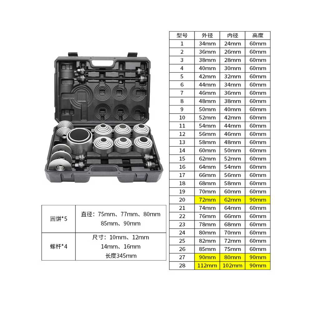 부싱 교환기 탈착 섀시 자동차 용 슬리브 고무 교체 도구 36피스 - 상세 이미지 5