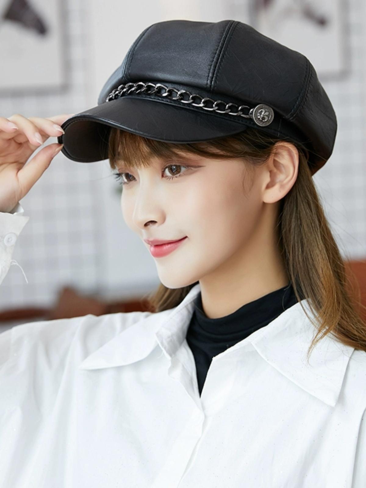 가죽 베레모 모자 노인 겨울 레이어 얇은 중년남성 가죽모자 멋쟁이 가을 중년 중년노인 - 상세 이미지 4