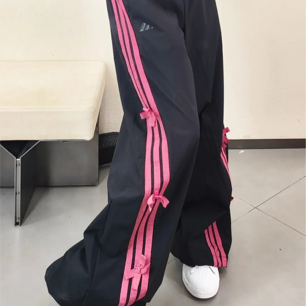 아디다스 우먼스 댄스 우븐 리본 트랙 팬츠 블랙 핑크 KR7598 이미지 6