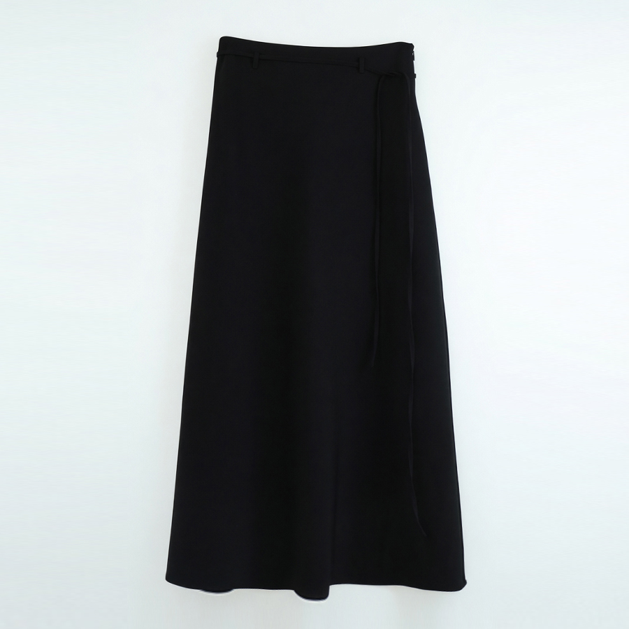 노멀 플레어 벨티드 맥시 롱 스커트 (BLACK, 2 SIZE) - 상품 이미지