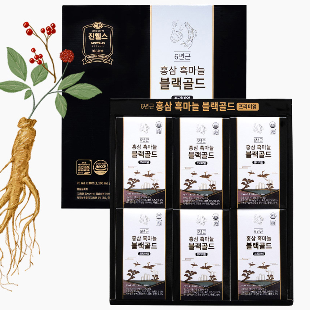 진웰스 홍삼흑마늘 블랙골드 프리미엄 70ml x 30포 파우치 국내산 6년근 발효 홍삼액 - 상세 이미지 2