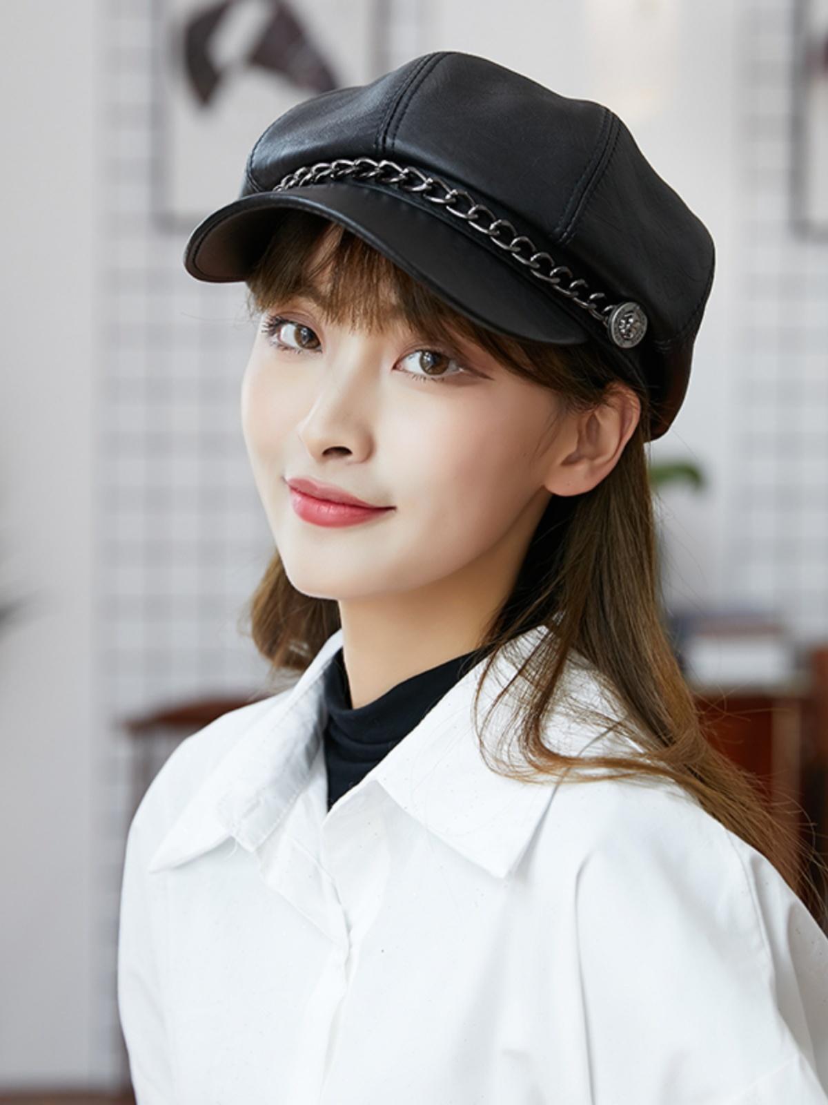 가죽 베레모 모자 노인 겨울 레이어 얇은 중년남성 가죽모자 멋쟁이 가을 중년 중년노인 - 상세 이미지 3