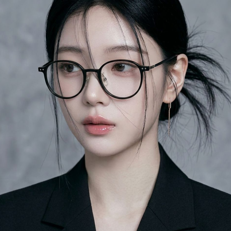 슬림핏 알작은 코받침 동그란 검정 투명 뿔테안경 여자 가벼운 블루라이트 안경테 - 상품 이미지