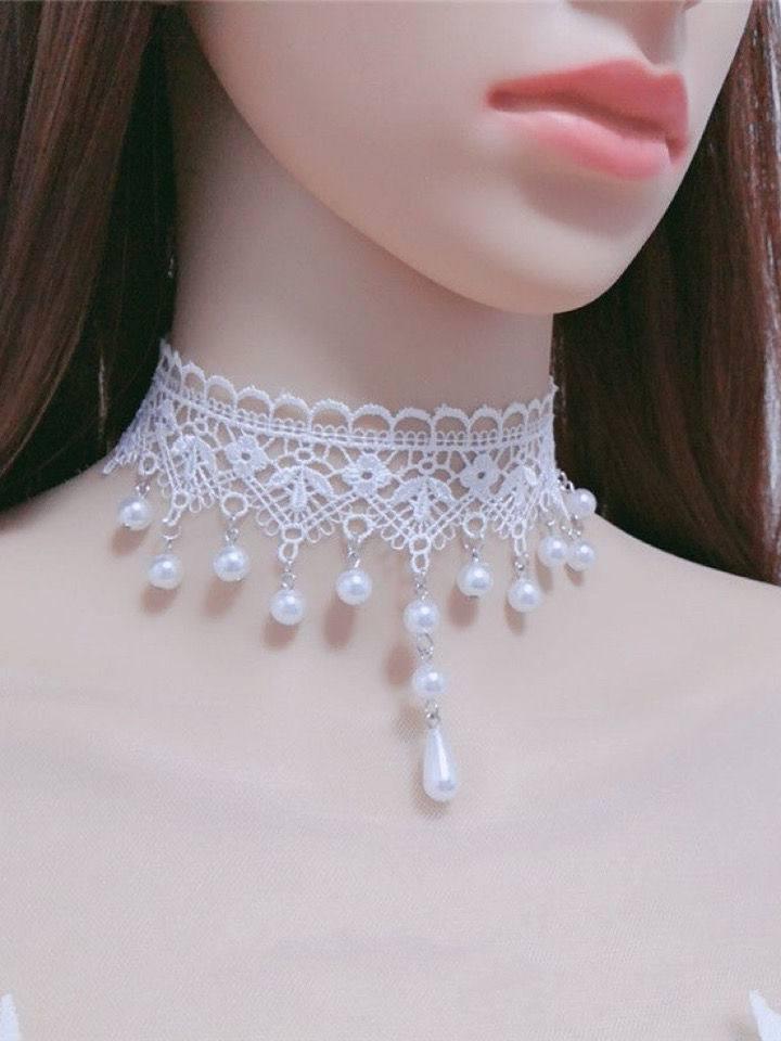 넥초커 끈 네크리스 심플 레이스 검은줄 목걸이 하트 꽃 화려한 블랙 데일리 초커 - 상품 이미지
