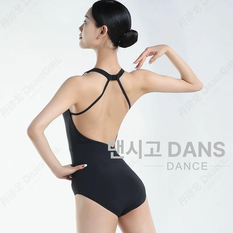 홀터 레오타드 블랙 발레복 연습 점프 무용복 취미 의상 블랙 160 - 상세 이미지 3