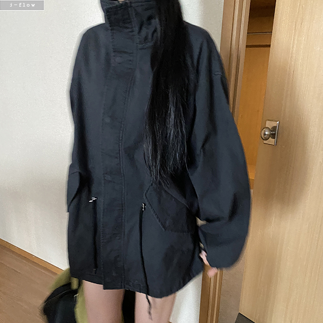 이토 하이넥 오버핏 스트링 코튼 하프 야상 3col 봄 가을 루즈핏 투웨이 자켓 제이플로우 이미지 7