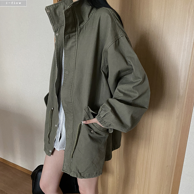 이토 하이넥 오버핏 스트링 코튼 하프 야상 3col 봄 가을 루즈핏 투웨이 자켓 제이플로우 - 상세 이미지 3