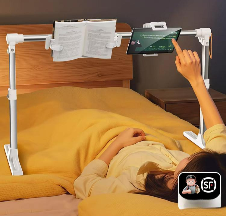 스마트폰거치대 태블릿 휴대폰 화이트 누워서 침대에 화이트 독서대+휴대폰 거치대 - 상품 이미지