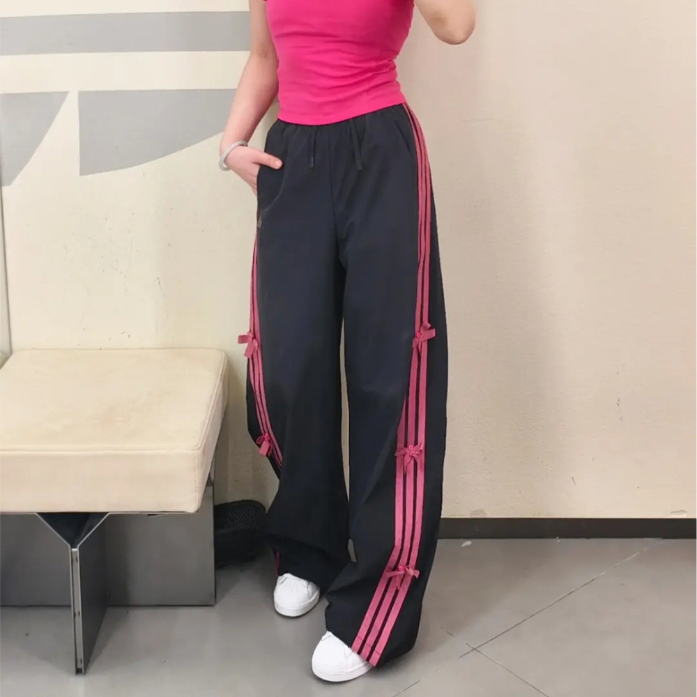 아디다스 우먼스 댄스 우븐 리본 트랙 팬츠 블랙 핑크 KR7598 - 상세 이미지 4