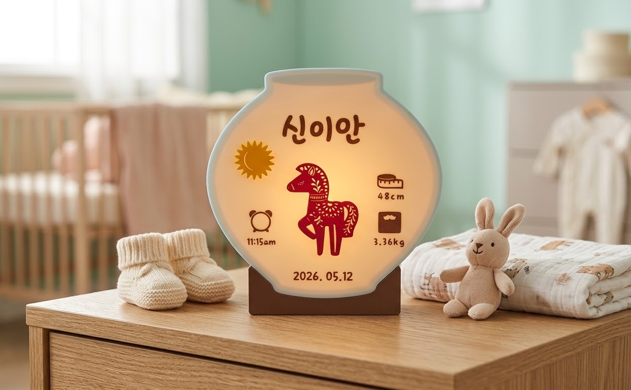 출산선물 아기탄생정보 맞춤각인 LED 수유등 신생아 무드등 - 상세 이미지 4