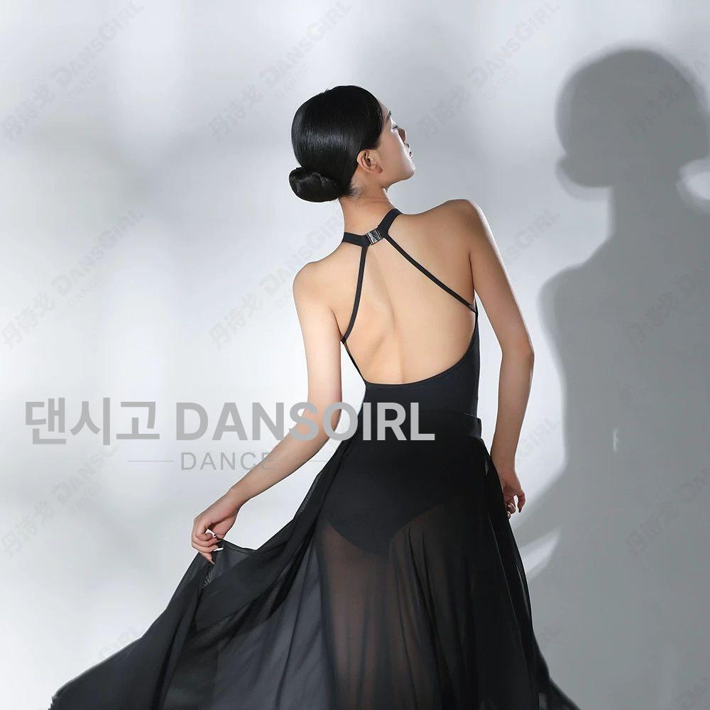 홀터 레오타드 블랙 발레복 연습 점프 무용복 취미 의상 블랙 160 - 상세 이미지 5
