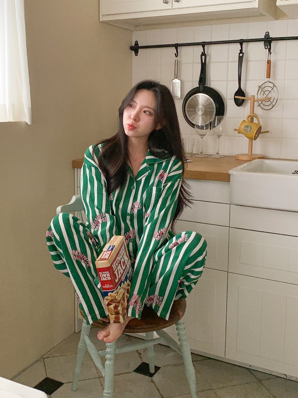 디즈니 스트라이프미니잠옷세트 그린 긴팔 긴바지 파자마 홈웨어 선물 이미지 7