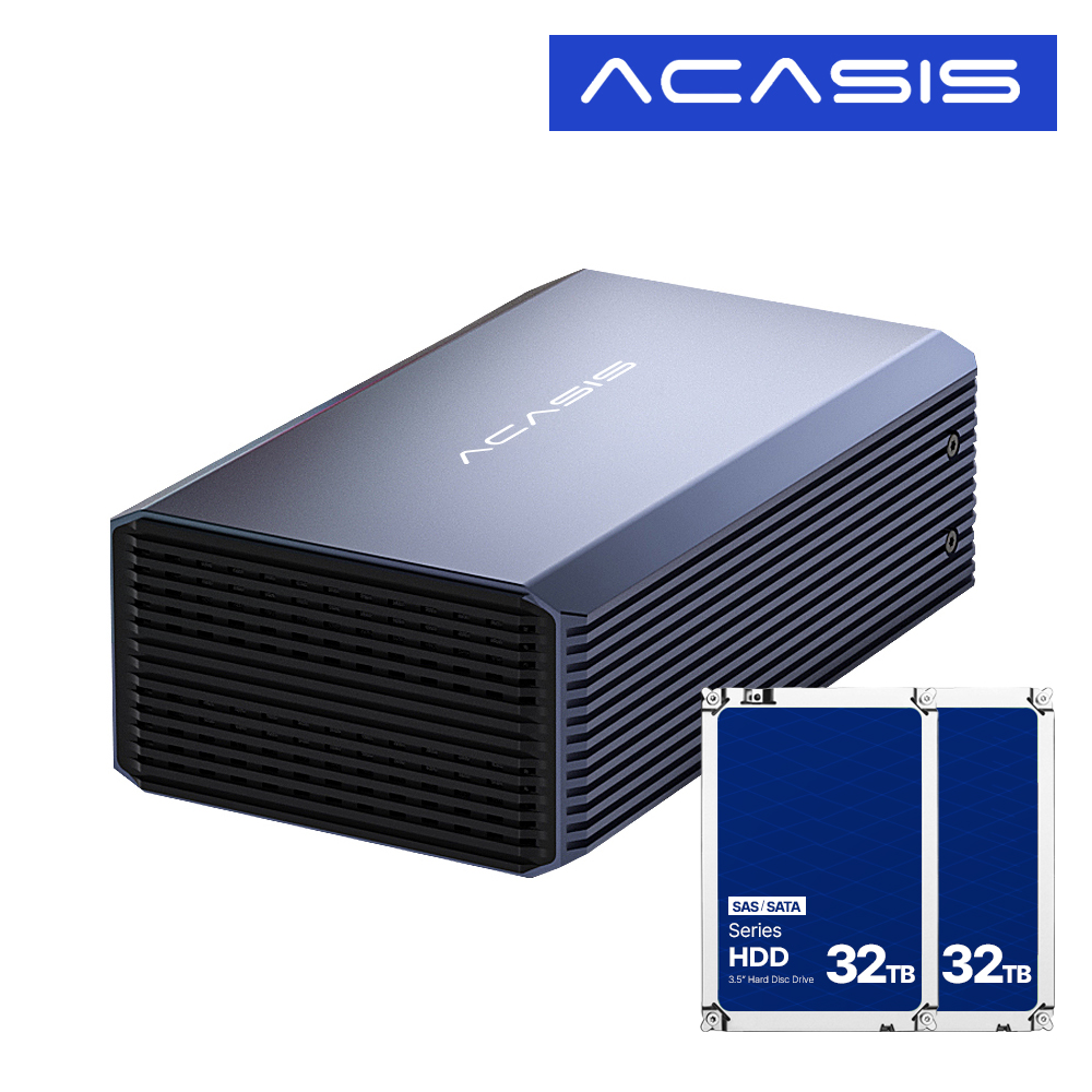 ACASIS 아카시스 EC-7352 12TB RAID 2베이 대용량 외장하드 데이터 복구 지원 하드디스크+아이언울프 6TBx2EA - 상품 이미지