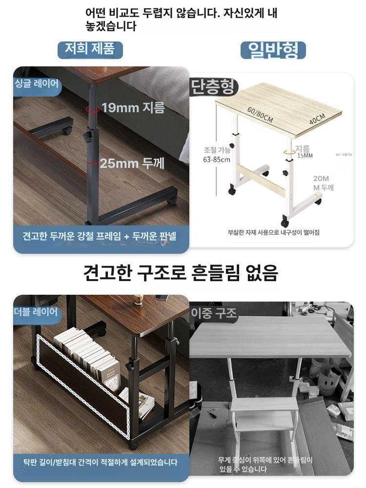 이동식 테이블 사이드 소파옆 접이식 탁자 거실 높이조절 간이 침실 책상 협탁 - 상세 이미지 2