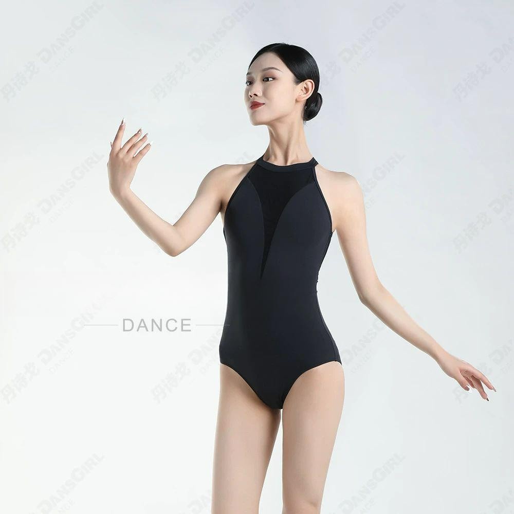 홀터 레오타드 블랙 발레복 연습 점프 무용복 취미 의상 블랙 160 - 상품 이미지