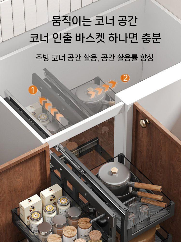스윙 싱크대 코너장 주방코너장 도어 하부장 정리대 캐비닛 회전 주방 - 상세 이미지 3
