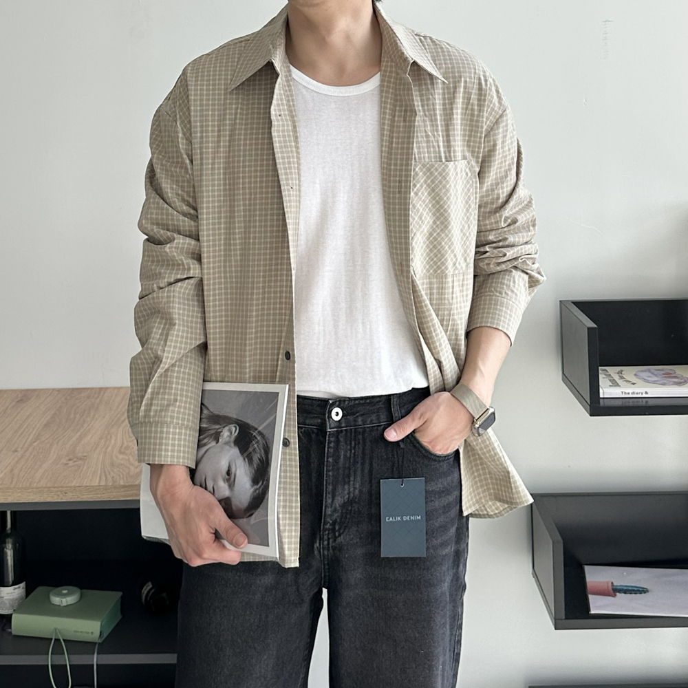 남자 체크남방 오버핏 커플 체크 셔츠 남자 셔츠 - 상품 이미지