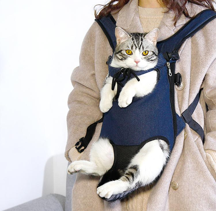 외출용 휴대용 강아지 고양이 펫백팩 멜빵 포켓 진파랑 M - 상품 이미지