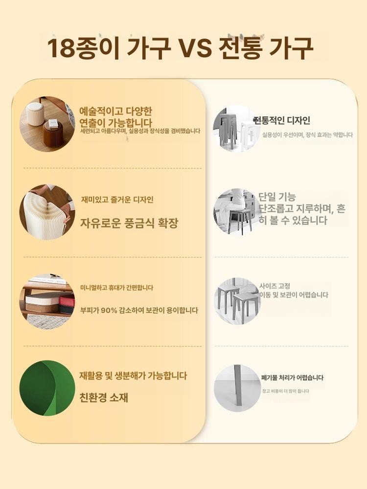 종이 의자 스툴 휴대용 가정용 인테리어 여행 간이 30cm 브라운 [현관 신발장] - 상세 이미지 3