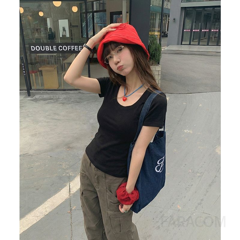 여성 캐주얼 스트릿 슬림핏 레이온 스판 시원한 유넥 반팔 티셔츠 데일리 베이직 이너 무지 쿨링 상의 기본템 - 상세 이미지 5