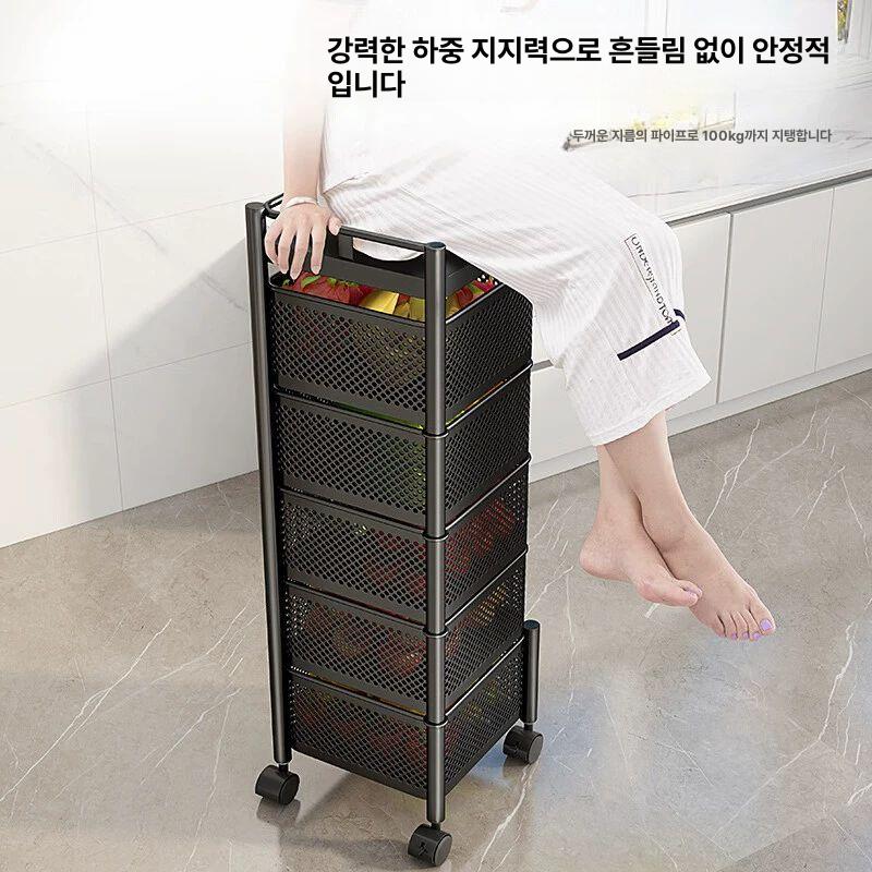 회전 서랍 트롤리 4단 주방 5단 카트 수납 웨건 자석 펀칭 디테일 프레임 5단 블랙 0 칸 28x26cm - 상세 이미지 2