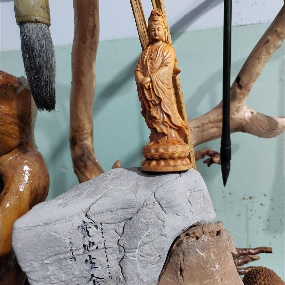 목조 관세음보살 입상 나무불상 목불 미니불상 25cm 경계백 15.15cm 4.65cm - 상세 이미지 5
