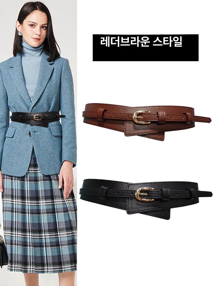 여성용 천연가죽 외투용 롱슬리브 스웨터 원피스용 넓은 허리띠 - 상세 이미지 3