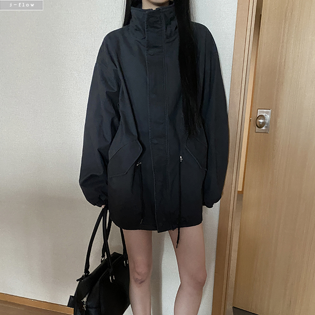 이토 하이넥 오버핏 스트링 코튼 하프 야상 3col 봄 가을 루즈핏 투웨이 자켓 제이플로우 - 상세 이미지 4