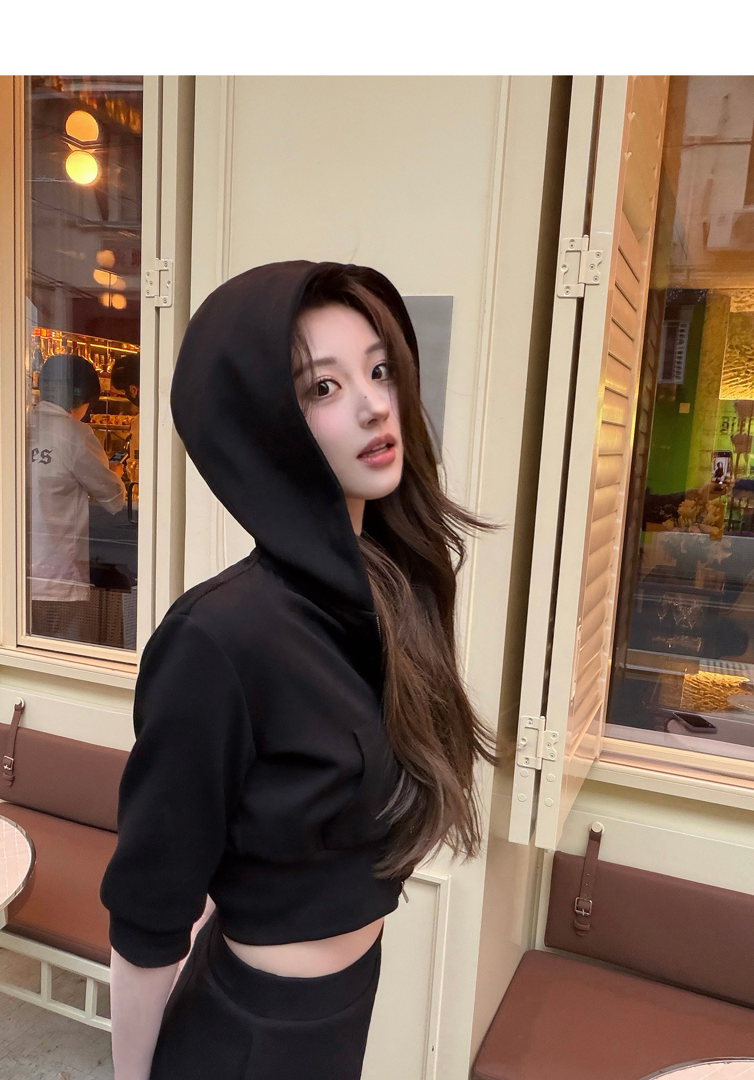 CHIC 여성후드집업 5부소매 크롭후드집업 여성트레이닝세트 츄리닝세트 트레이닝셋업 이미지 6