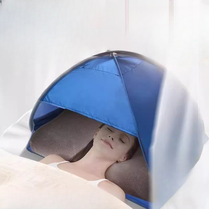 방음 빛차단 암막 개인용 얼굴 수면 텐트 햇빛가림 방풍 접이식 휴대 사파이어블루 은도금 M - 상세 이미지 2