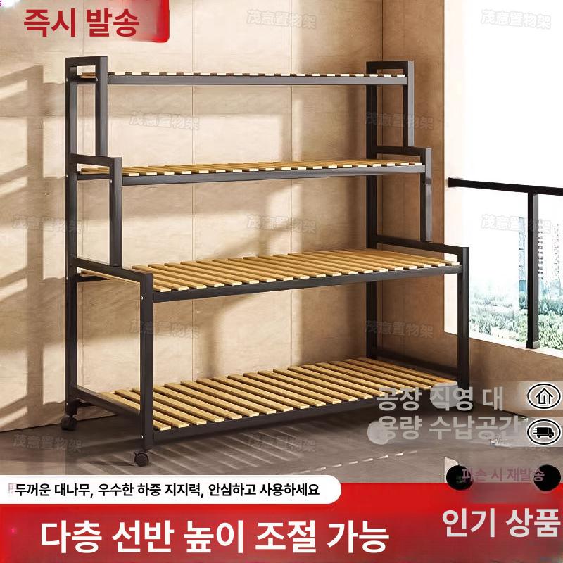원목 계단식 화분 프레임 진열대 수납대 이동식 거치대 블랙 3칸 소음방지바퀴 120cm - 상세 이미지 2