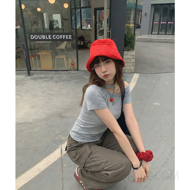 여성 캐주얼 슬림핏 면 스판 유니크 오프숄더 컷아웃 초커 스트릿 반팔 티셔츠 데일리룩 기본템 상의 코디 - 상세 이미지 4
