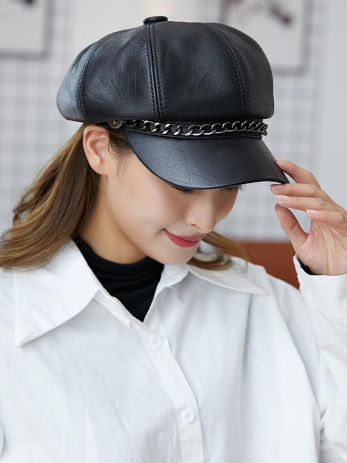 가죽 베레모 모자 노인 겨울 레이어 얇은 중년남성 가죽모자 멋쟁이 가을 중년 중년노인 - 상세 이미지 5