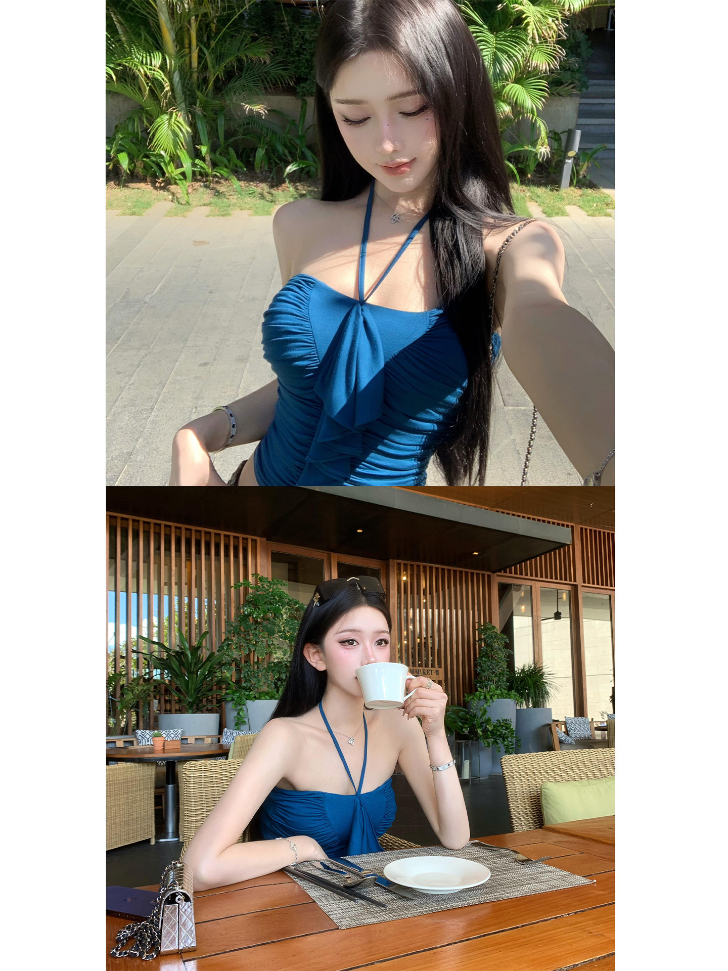 JAYKYYANG 홀터넥 나시 오프숄터 슬림 탑 - 상세 이미지 2