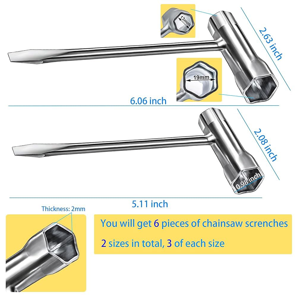 모트바흐 6팩 전기톱 드라이버 렌치 세트, 13 x 19mm, 롱 및 숏 사이즈, 합금강 4Pack - 상세 이미지 2