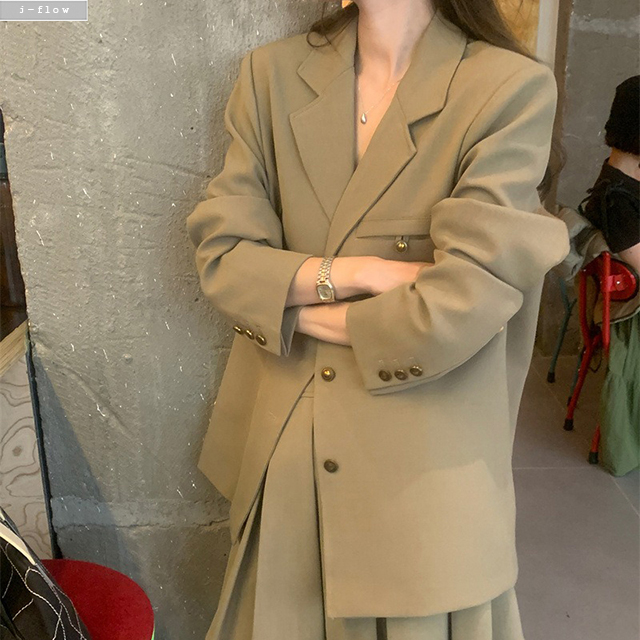 릴러 금장버튼 오버핏 하프 블레이져 자켓 2col 봄 가을 카라 박시 루즈핏 제이플로우 - 상품 이미지